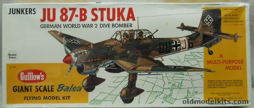 Guillows Junkers Ju-87 B Stuka Dive Bomber - 34 Inch Wingspan For RC / Control Line / Free Flight, 1002 plastic model kit